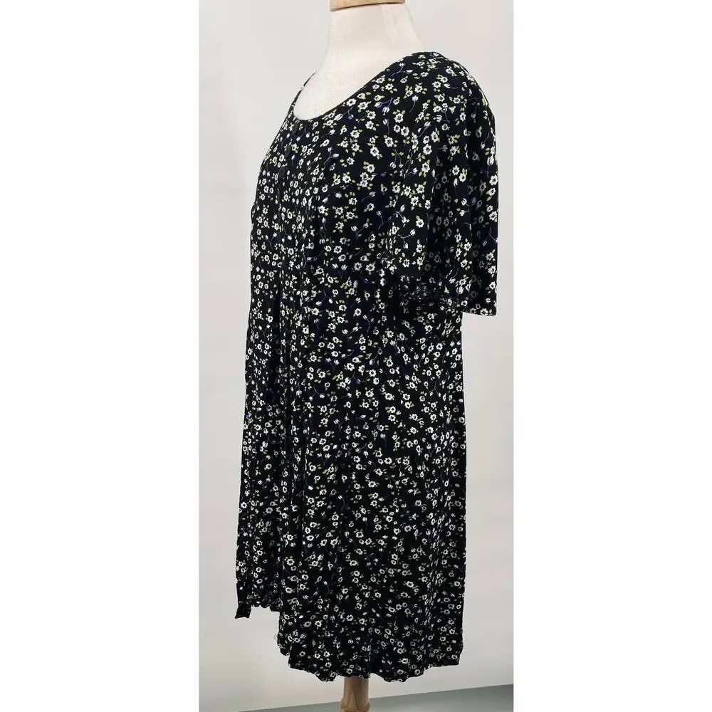 Vintage 90s Floral Romper Mini Dress Split Front A Line Black White Womens 16 1X - Picture 6 of 10